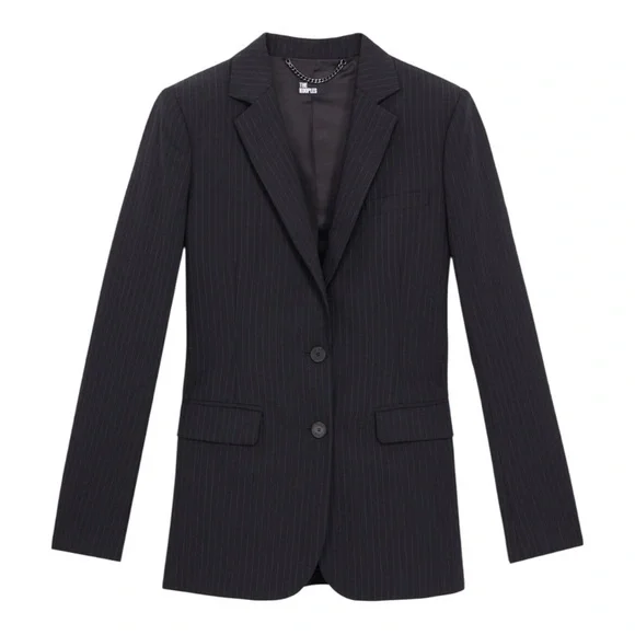 THE KOOPLES Women’s Black striped wool-blend fitted single breasted suit jacket
